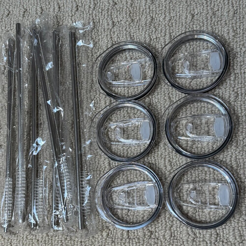 6 Skinny Tumbler 20oz Lids, Metal Straw & Cleaning Brush Replacements Bundle